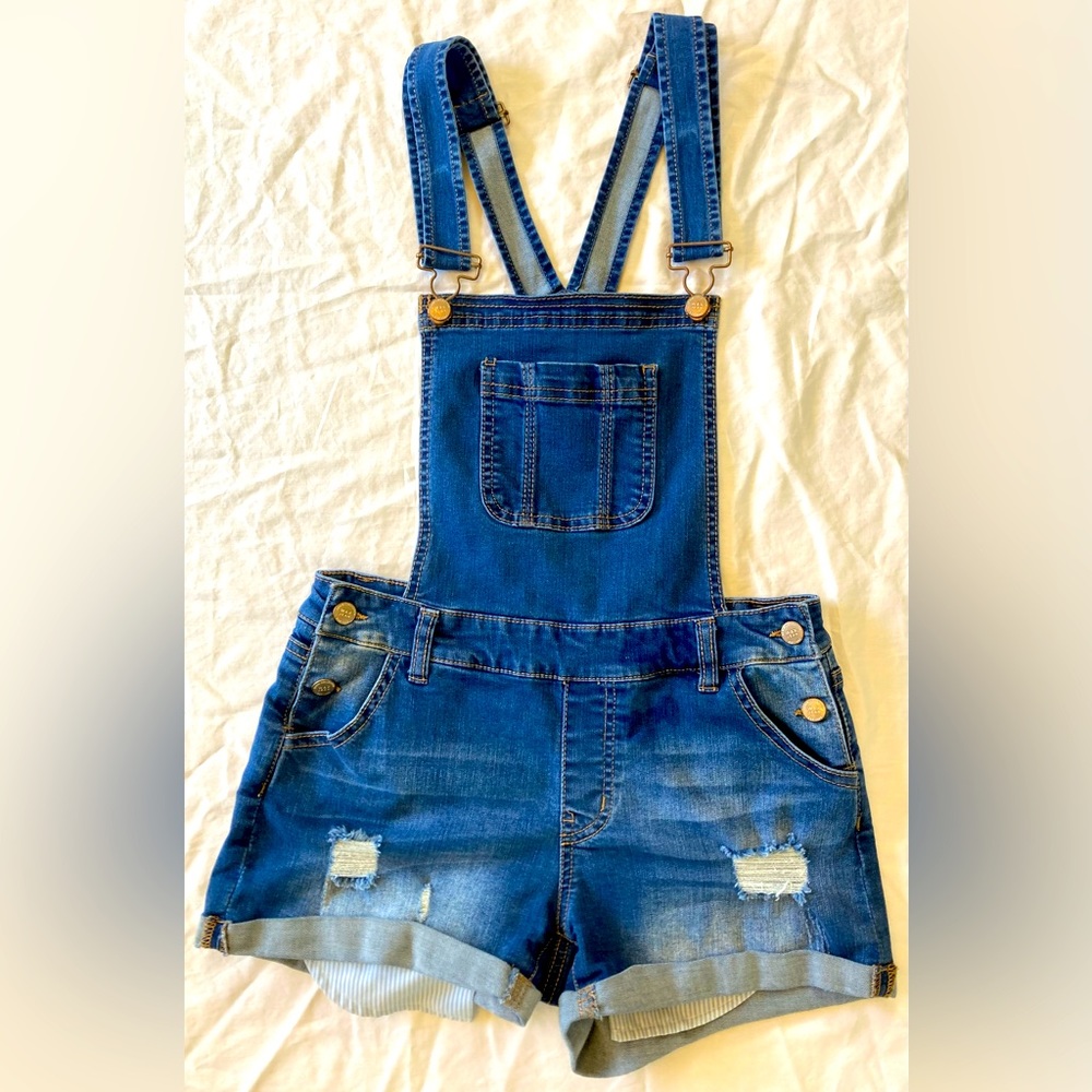 Wax Jeans Adjustable Strap Turn Up Cuffs Short Women’s Denim Overalls Size S